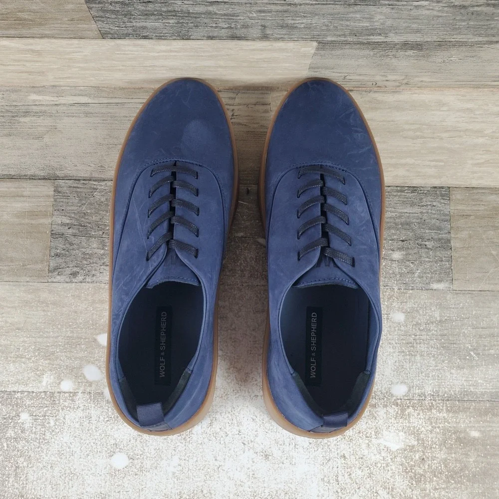 Wolf & Shepherd Cruise Womens Sz 9 Navy Gum Brown Nubuck Suede Lace-Up Sneakers